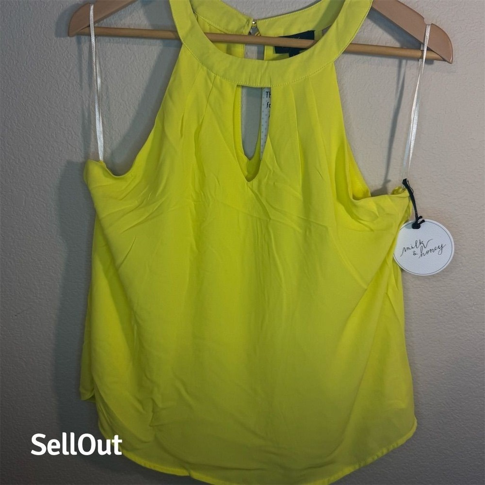 Milk & Honey Neon Yellow Halter Keyhole Split Back Tank Top Size L NEW - Picture 3 of 6